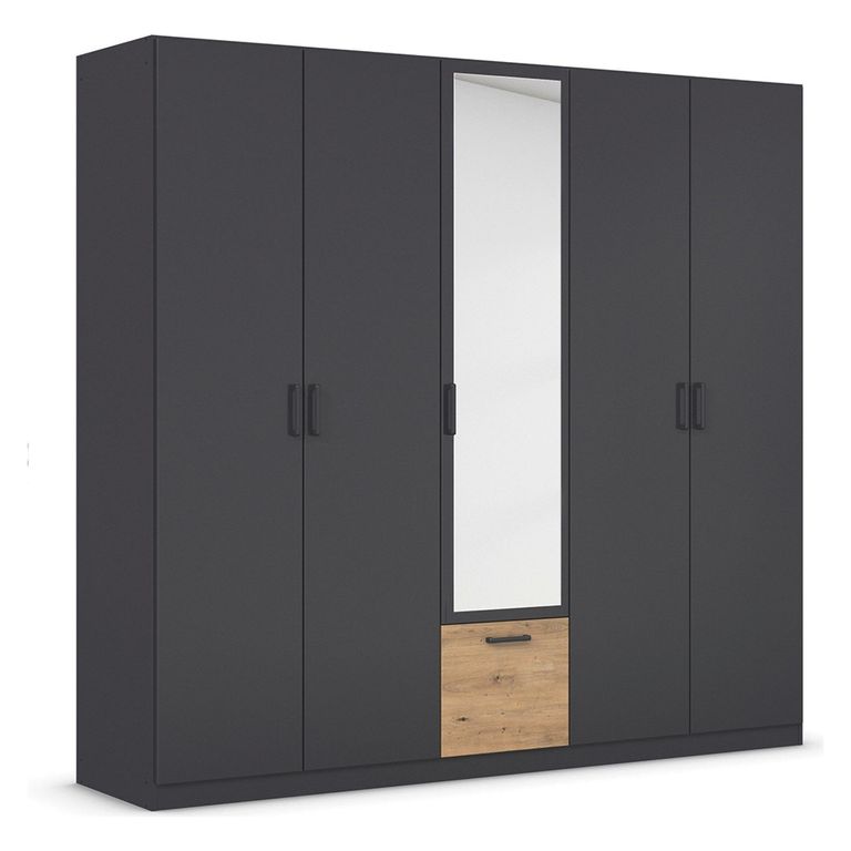 Rauch Bari 226cm 5 Door Combi Wardrobe - Metallic Grey and Artisan Oak