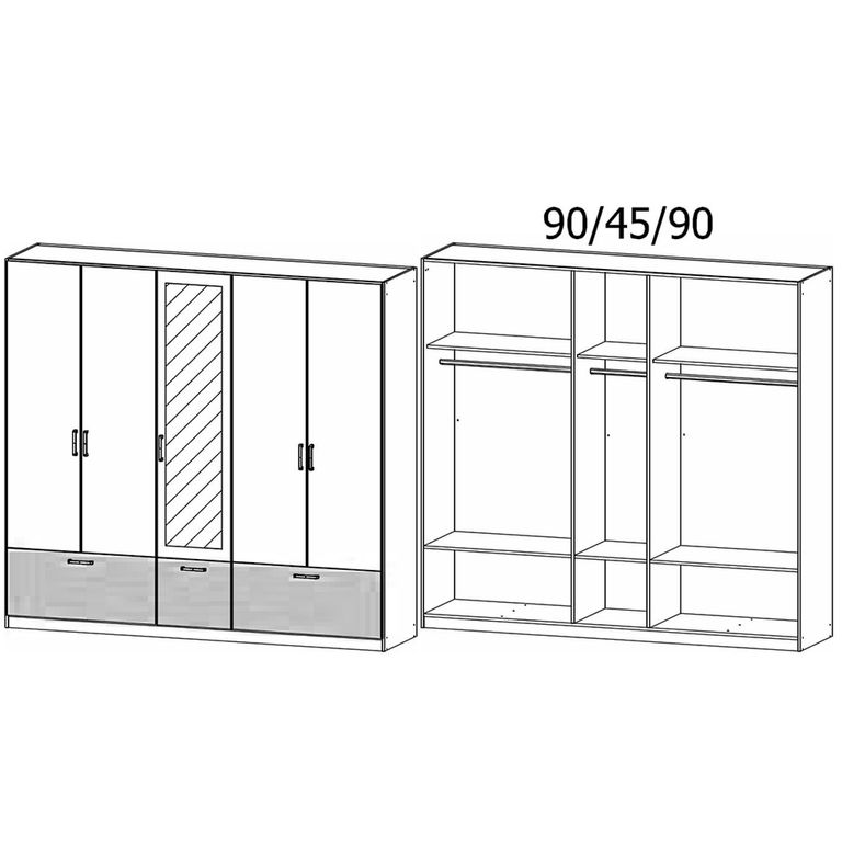 Bari Wardrobe - 226cm - 5 Door - Combi - 3 Drawer - Alpine White