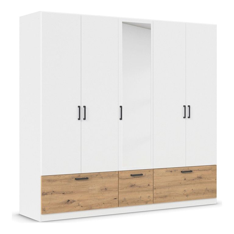 Bari Wardrobe - 226cm - 5 Door - Combi - 3 Drawer - Alpine White & Artisan Oak