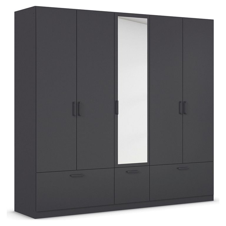 Bari Wardrobe - 226cm - 5 Door - Combi - 3 Drawer - Metallic Grey