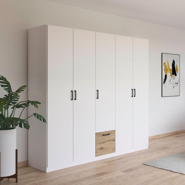 Rauch Bari 226cm 5 Door Wardrobe - Alpine White and Artisan Oak