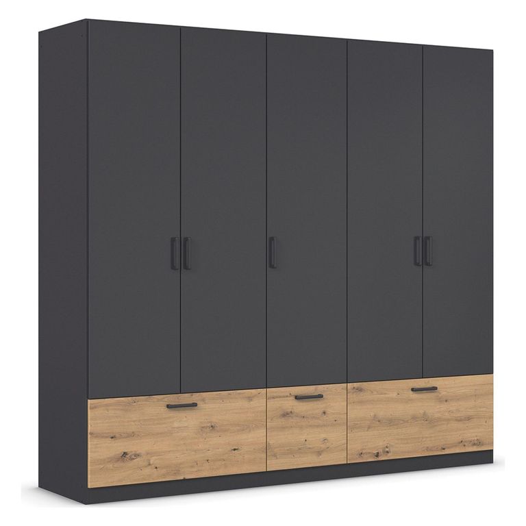 Rauch Bari 226cm 5 Door Wardrobe with Drawers - Metallic Grey and Artisan Oak