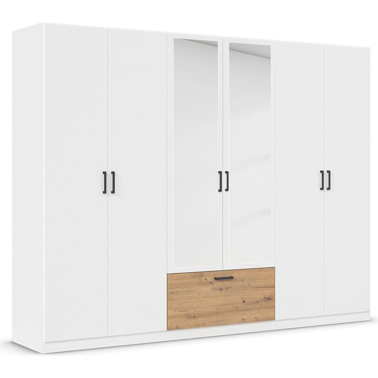Rauch Bari 271cm 6 Door Combi Wardrobe - Alpine White and Artisan Oak