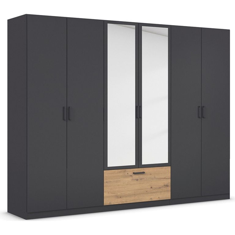 Rauch Bari 271cm 6 Door Combi Wardrobe - Metallic Grey and Artisan Oak
