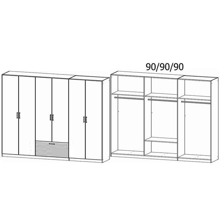 Rauch Bari 271cm 6 Door Wardrobe - Alpine White and Artisan Oak