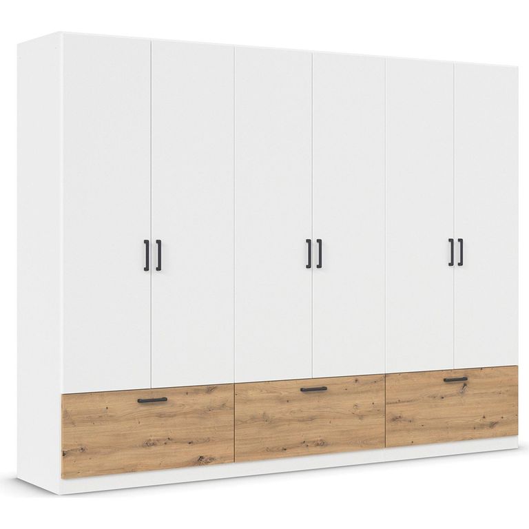 Rauch Bari 271cm 6 Door Wardrobe with Drawers - Alpine White and Artisan Oak