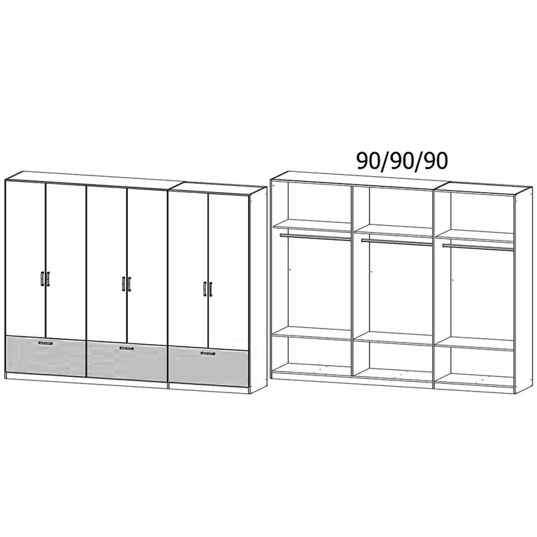 Rauch Bari 271cm 6 Door Wardrobe with Drawers - Alpine White and Artisan Oak