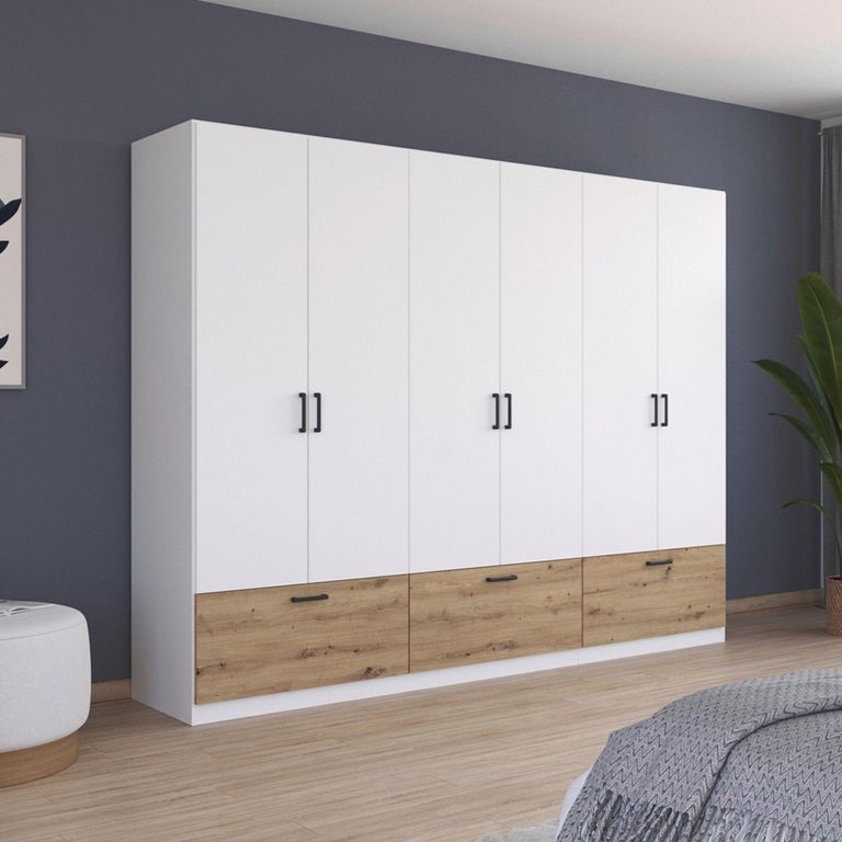 Rauch Bari 271cm 6 Door Wardrobe with Drawers - Alpine White and Artisan Oak