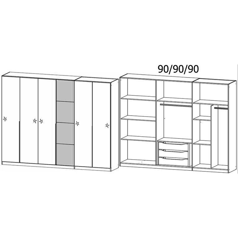 Rauch Bellezza 275cm 6 Door Wardrobe - Alpine White and Artisan Oak