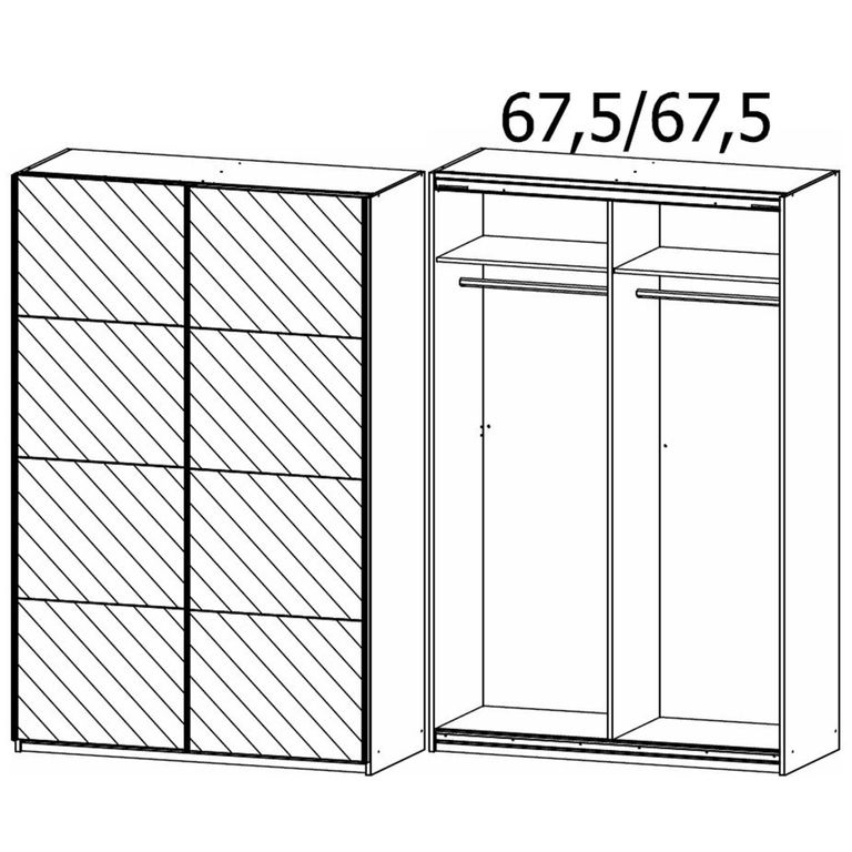 Rauch Belluno 136cm 2 Door Sliding Mirrored Wardrobe - Metallic Dark Grey