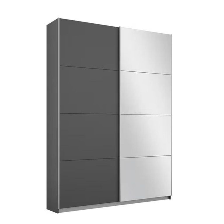Rauch Belluno 136cm 2 Door Sliding Wardrobe with Mirror - Metallic Dark Grey