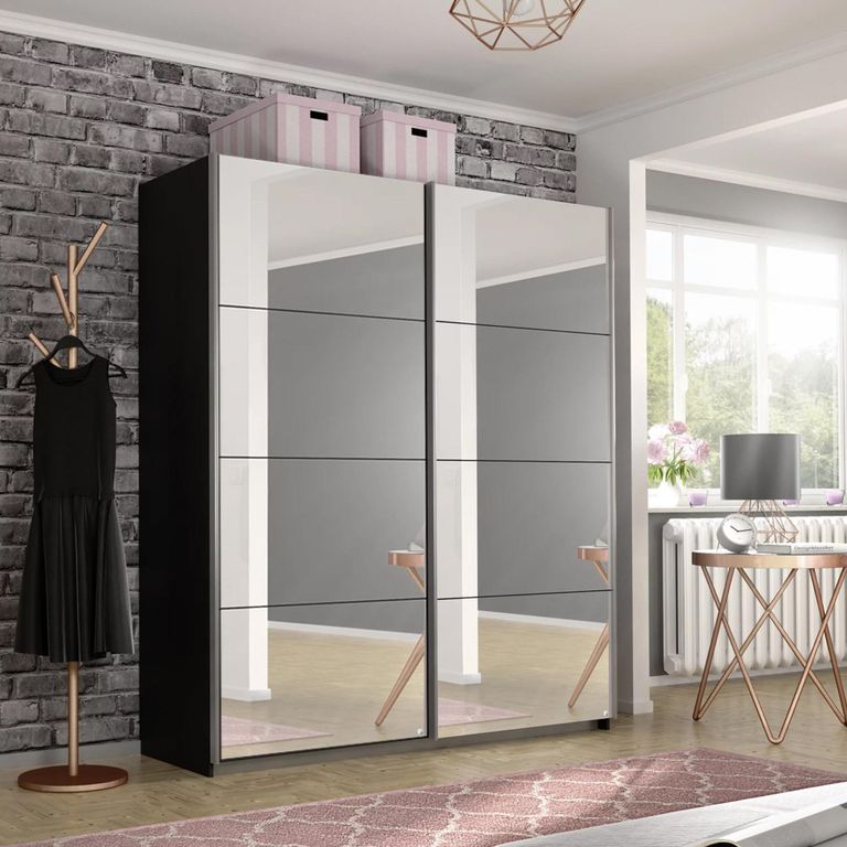 Rauch Belluno 181cm 2 Door Sliding Mirrored Wardrobe - Metallic Dark Grey