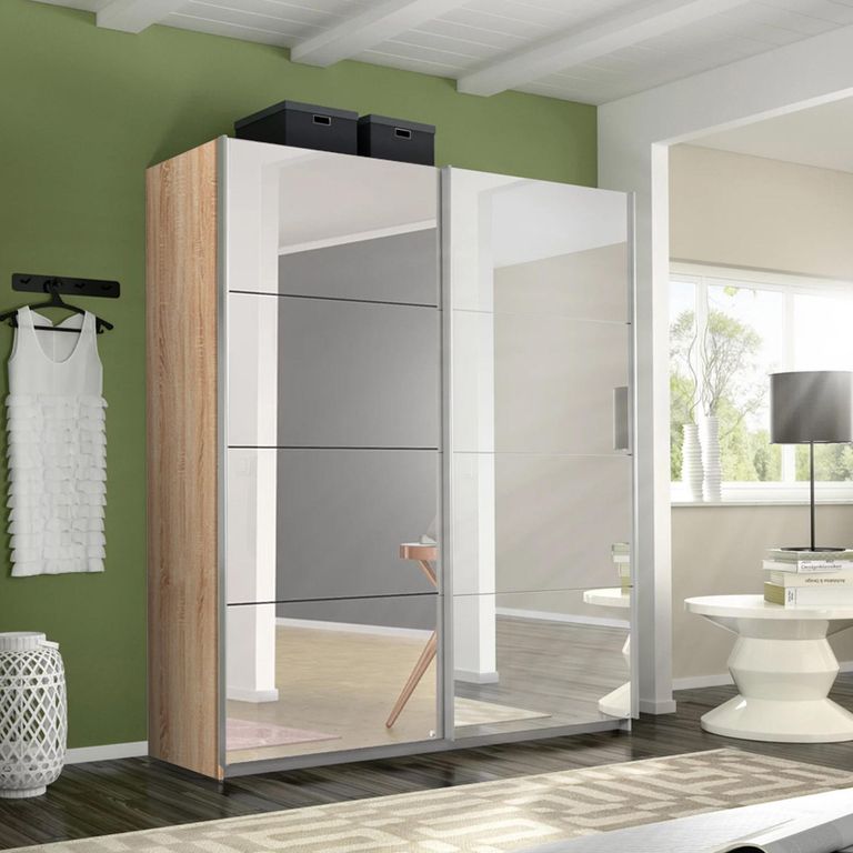 Rauch Belluno 181cm 2 Door Sliding Mirrored Wardrobe - Sonoma Oak