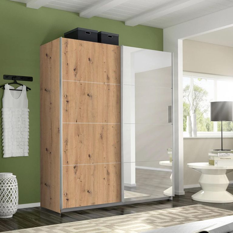 Rauch Belluno 181cm 2 Door Sliding Wardrobe with Mirror - Artisan Oak