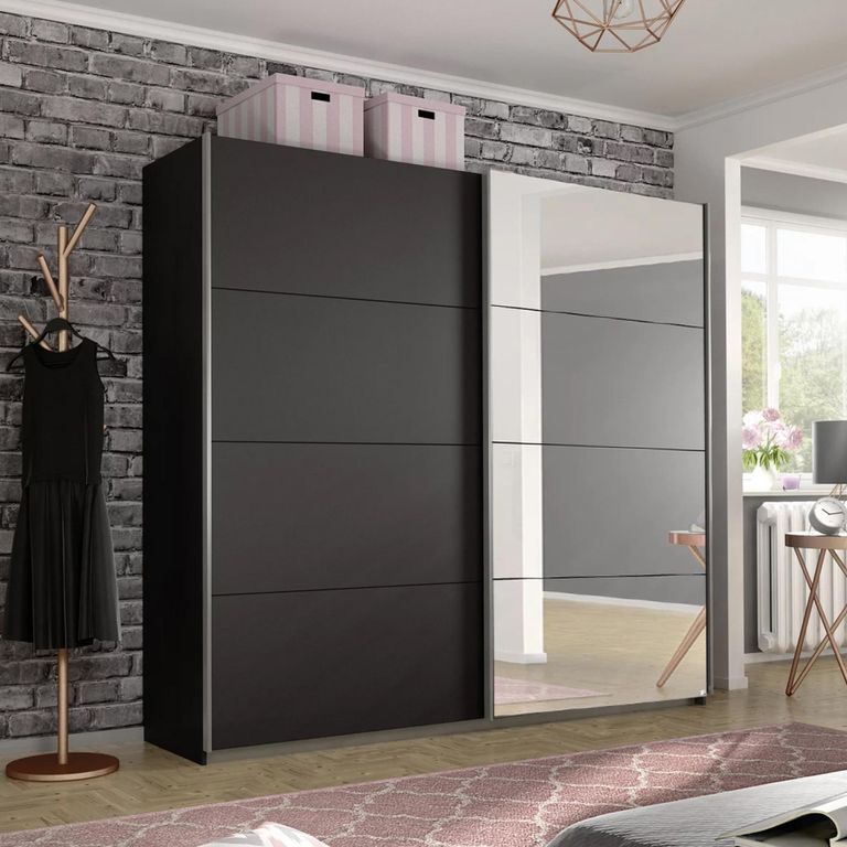 Rauch Belluno 226cm 2 Door Sliding Wardrobe with Mirror - Metallic Dark Grey