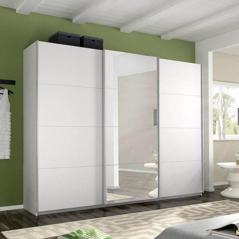 Rauch Belluno 271cm 3 Door Sliding Wardrobe with Mirror - Alpine White