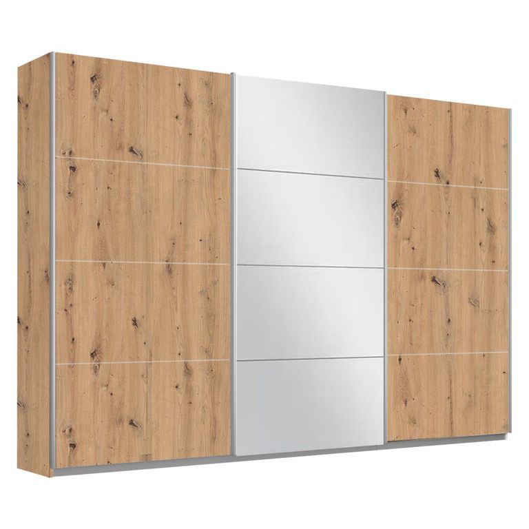 Rauch Belluno 271cm 3 Door Sliding Wardrobe with Mirror - Artisan Oak