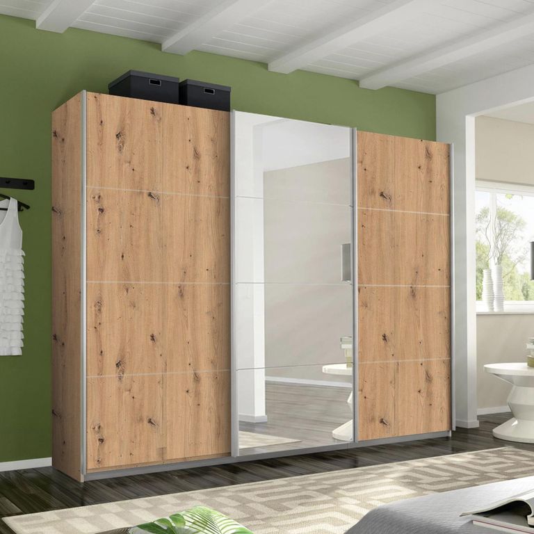 Rauch Belluno 271cm 3 Door Sliding Wardrobe with Mirror - Artisan Oak