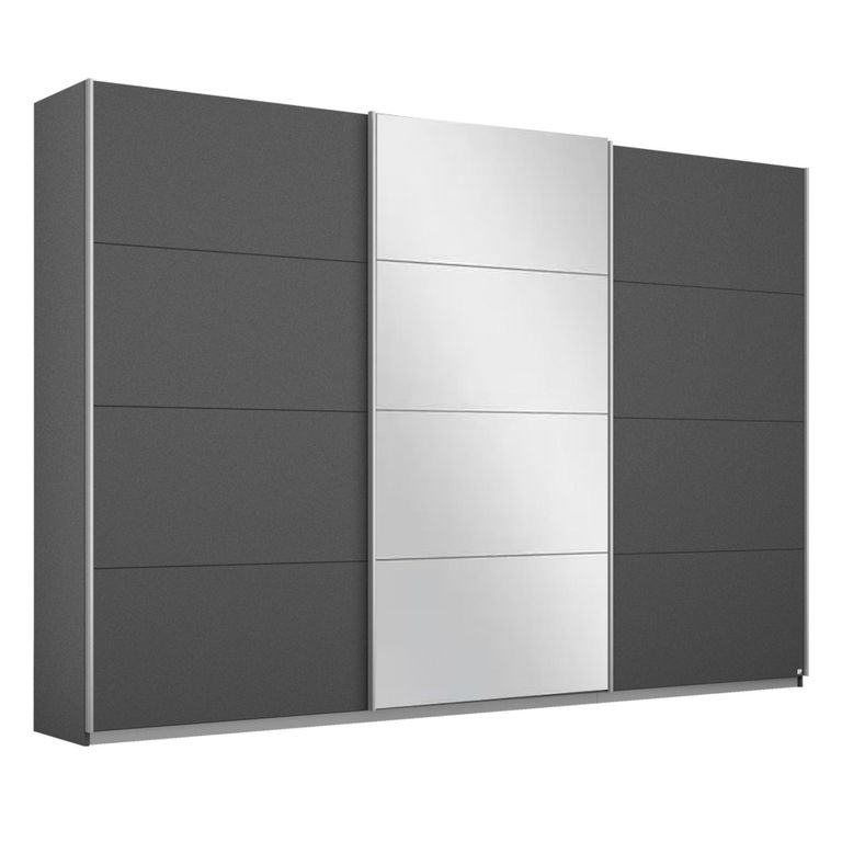 Rauch Belluno 271cm 3 Door Sliding Wardrobe with Mirror - Metallic Dark Grey