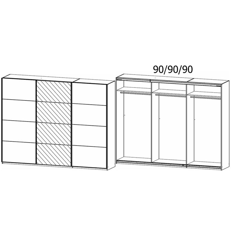 Rauch Belluno 271cm 3 Door Sliding Wardrobe with Mirror - Metallic Dark Grey