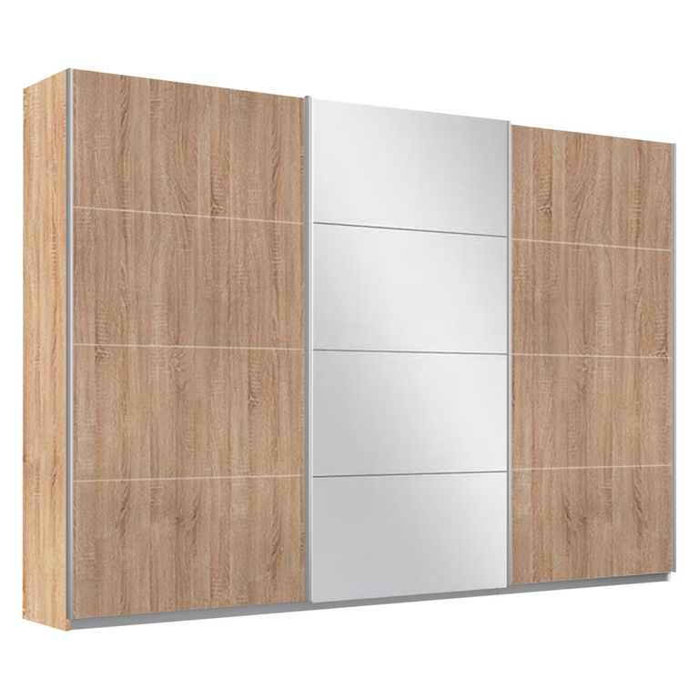 Rauch Belluno 271cm 3 Door Sliding Wardrobe with Mirror - Sonoma Oak