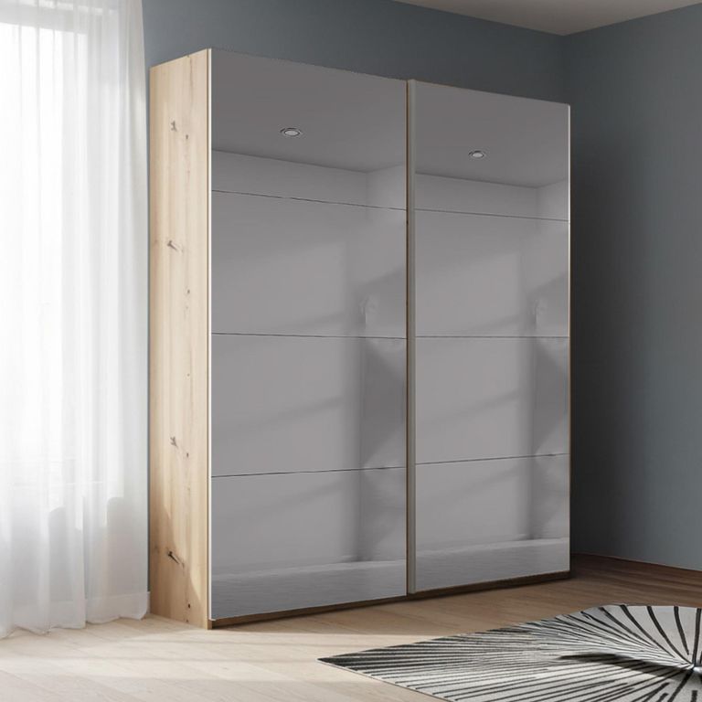 Beluga Extra Sliding Wardrobe - 137cm - 2 Door - Grey Mirrored - Artisan Oak