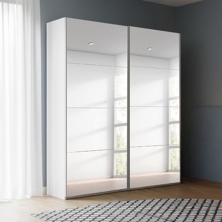 Beluga Extra Sliding Wardrobe - 137cm - 2 Door - Mirrored - Alpine White