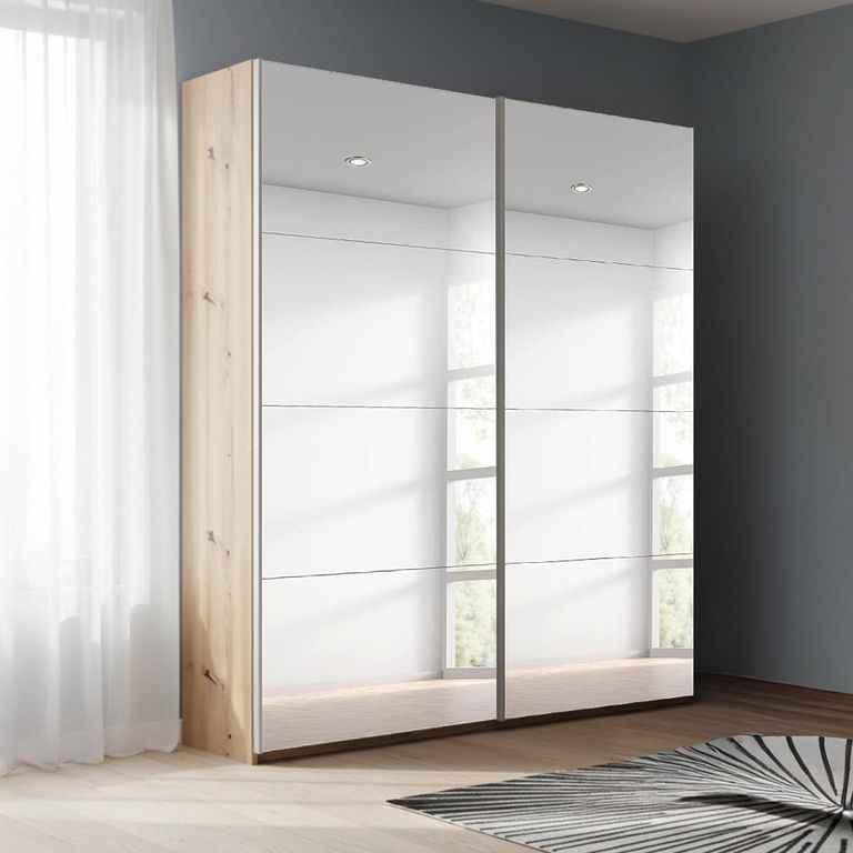 Beluga Extra Sliding Wardrobe - 137cm - 2 Door - Mirrored - Artisan Oak
