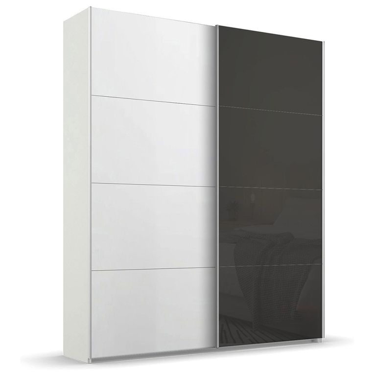 Beluga Extra Sliding Wardrobe - 137cm - 2 Door - Alpine White & Basalt Glass Front