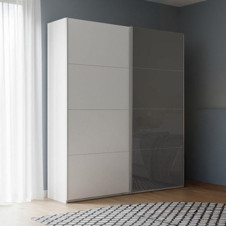 Beluga Extra Sliding Wardrobe - 137cm - 2 Door - Alpine White & Basalt Glass Front