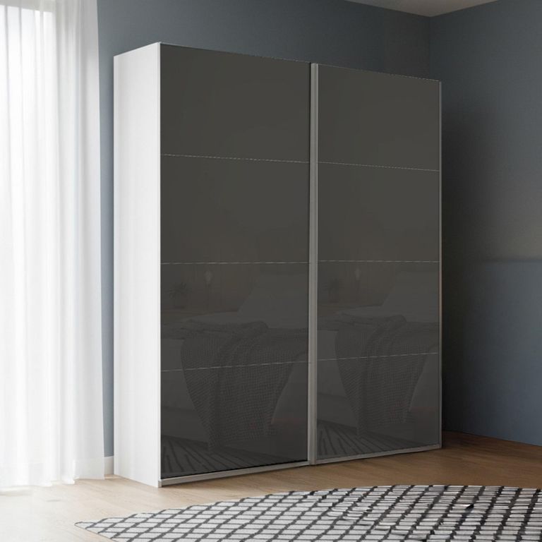 Rauch Beluga Extra 137cm 2 Door Sliding Wardrobe - Alpine White and Basalt Glass