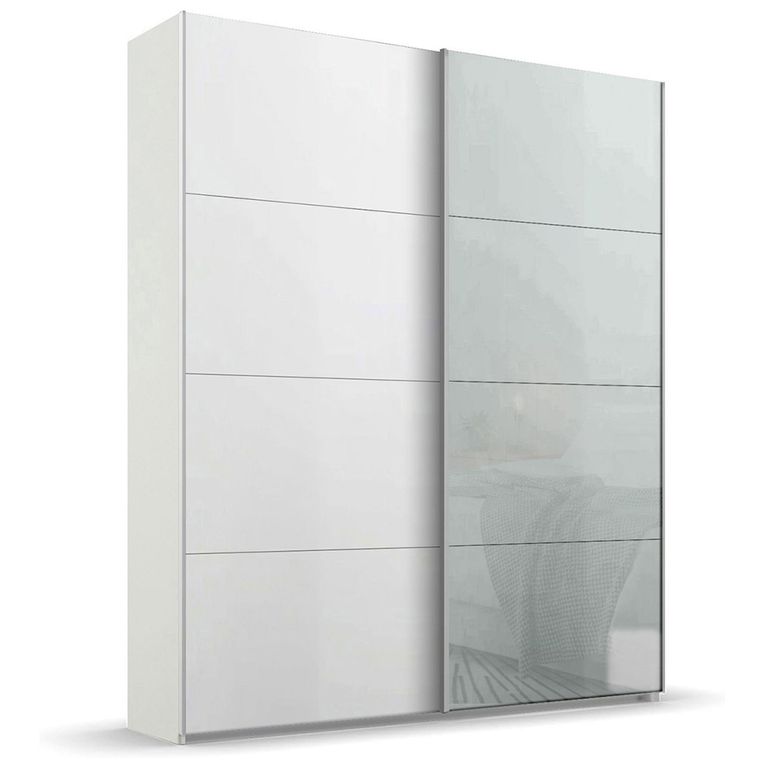 Beluga Extra Sliding Wardrobe - 137cm - 2 Door - Alpine White & Silk Grey Glass Front
