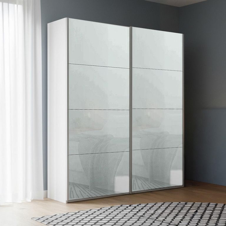Rauch Beluga Extra 137cm 2 Door Sliding Wardrobe - Alpine White and Silk Grey Glass