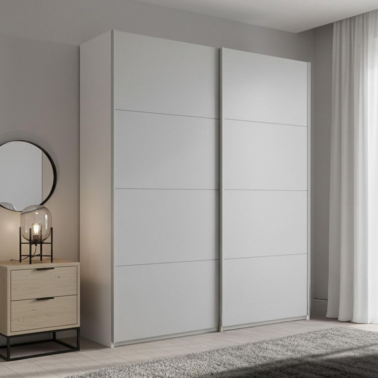Beluga Extra Sliding Wardrobe - 137cm - 2 Door - Alpine White & Silk Grey