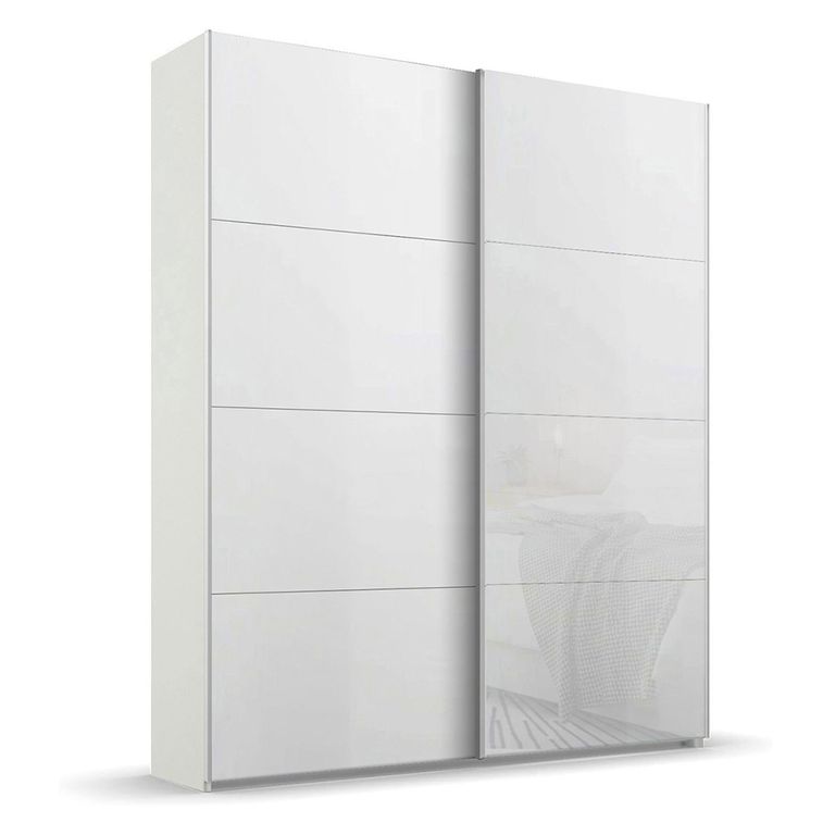 Rauch Beluga Extra 137cm 2 Door Sliding Wardrobe - Alpine White and White Glass
