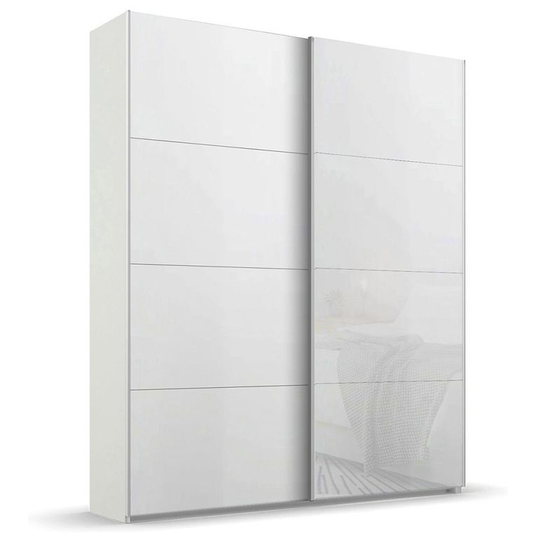 Beluga Extra Sliding Wardrobe - 137cm - 2 Door - Alpine White & White Glass Front