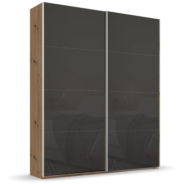 Rauch Beluga Extra 137cm 2 Door Sliding Wardrobe - Artisan Oak and Basalt Glass