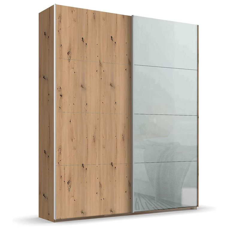 Beluga Extra Sliding Wardrobe - 137cm - 2 Door - Artisan Oak & Silk Grey Glass Front