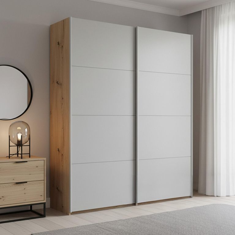 Beluga Extra Sliding Wardrobe - 137cm - 2 Door - Artisan Oak & Silk Grey
