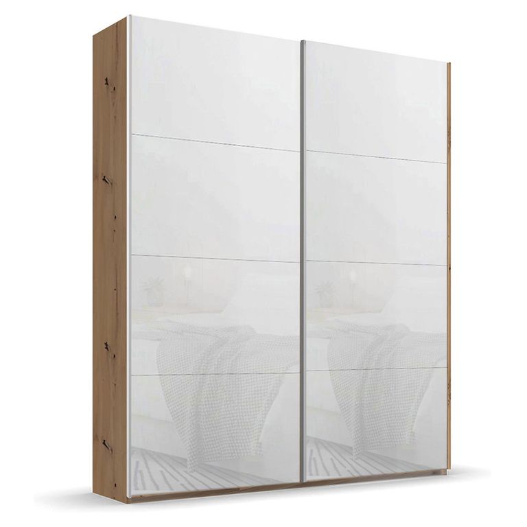 Rauch Beluga Extra 137cm 2 Door Sliding Wardrobe - Artisan Oak and White Glass