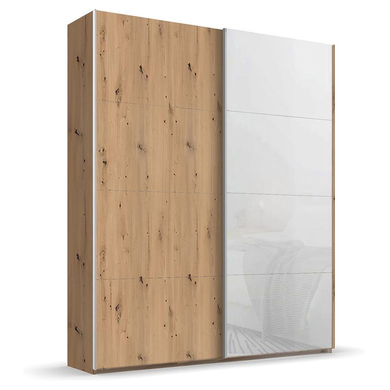 Beluga Extra Sliding Wardrobe - 137cm - 2 Door - Artisan Oak & White Glass Front
