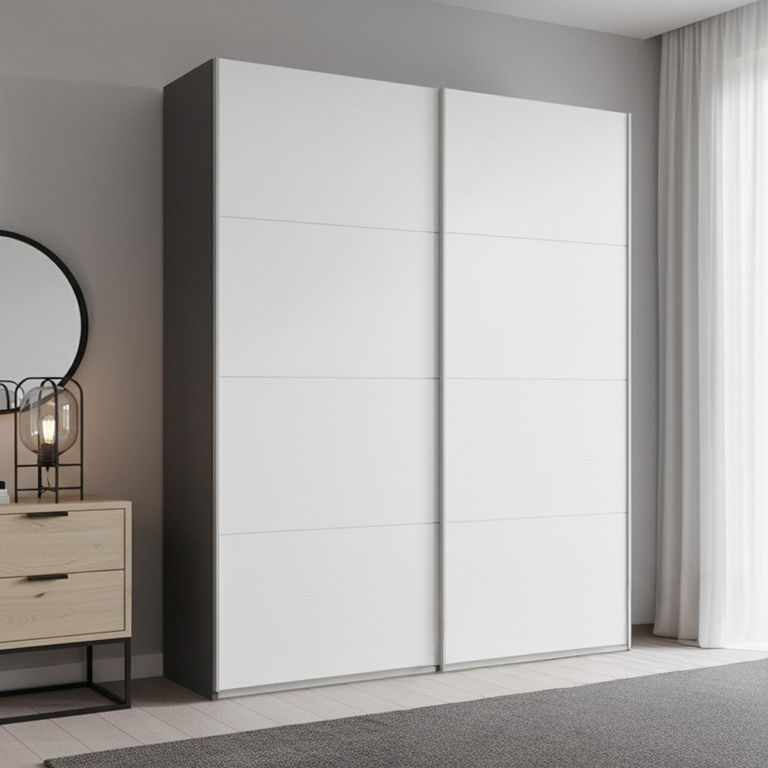 Beluga Extra Sliding Wardrobe - 137cm - 2 Door - Graphite & Alpine White