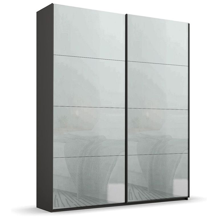 Rauch Beluga Extra 137cm 2 Door Sliding Wardrobe - Graphite and Silk Grey Glass