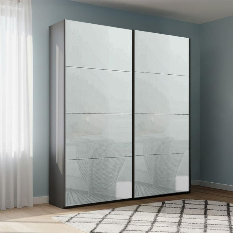 Rauch Beluga Extra 137cm 2 Door Sliding Wardrobe - Graphite and Silk Grey Glass
