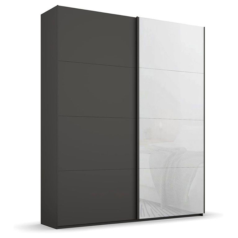 Beluga Extra Sliding Wardrobe - 137cm - 2 Door - Graphite & White Glass Front