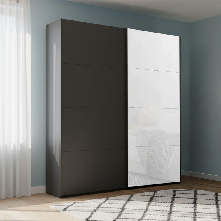 Beluga Extra Sliding Wardrobe - 137cm - 2 Door - Graphite & White Glass Front