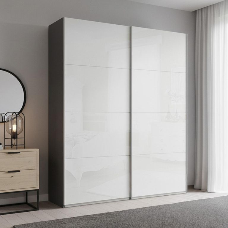 Beluga Extra Sliding Wardrobe - 137cm - 2 Door - Graphite & White High Gloss