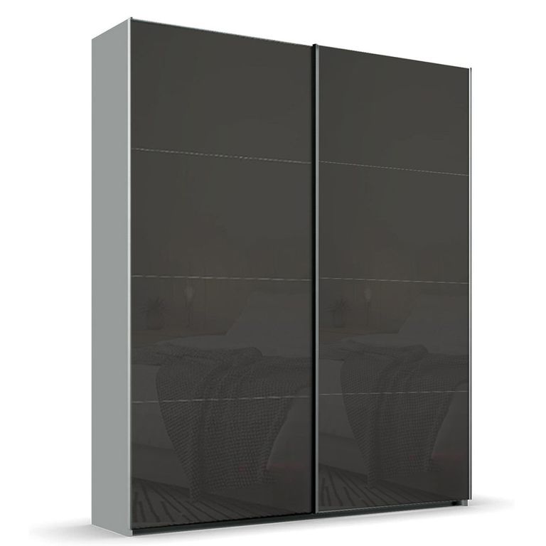 Rauch Beluga Extra 137cm 2 Door Sliding Wardrobe - Silk Grey and Basalt Glass