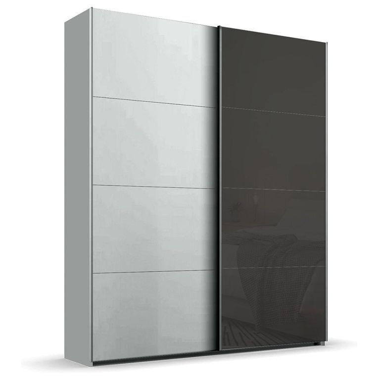 Beluga Extra Sliding Wardrobe - 137cm - 2 Door - Silk Grey & Basalt Glass Front