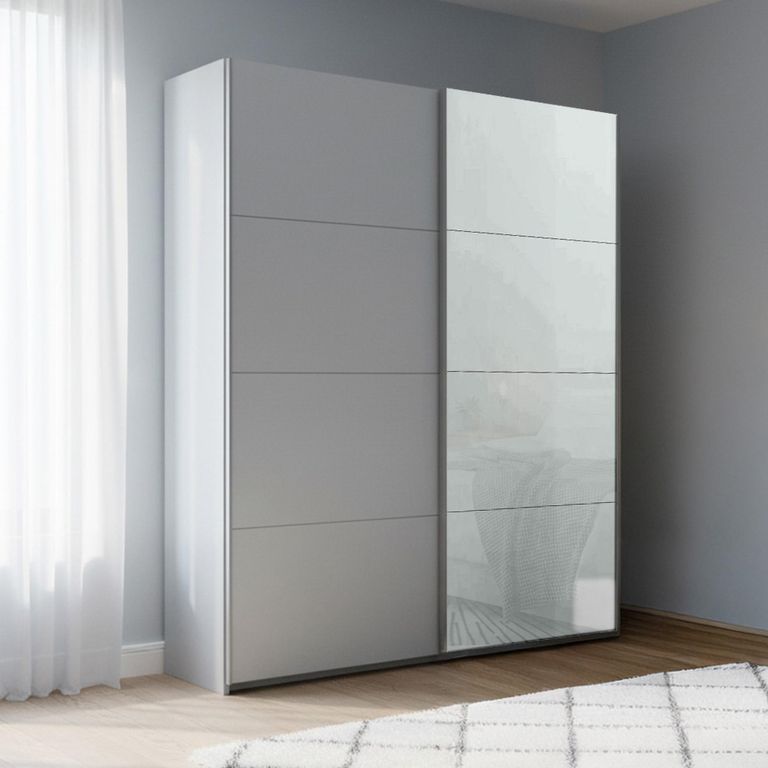 Beluga Extra Sliding Wardrobe - 137cm - 2 Door - Silk Grey & Silk Grey Glass Front